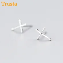 Trusta 925 пробы серебряные ювелирные изделия модные милые миниатюрные 10 мм X 7 мм Крест серьги-гвоздики подарок для девочек Дети Леди DS406