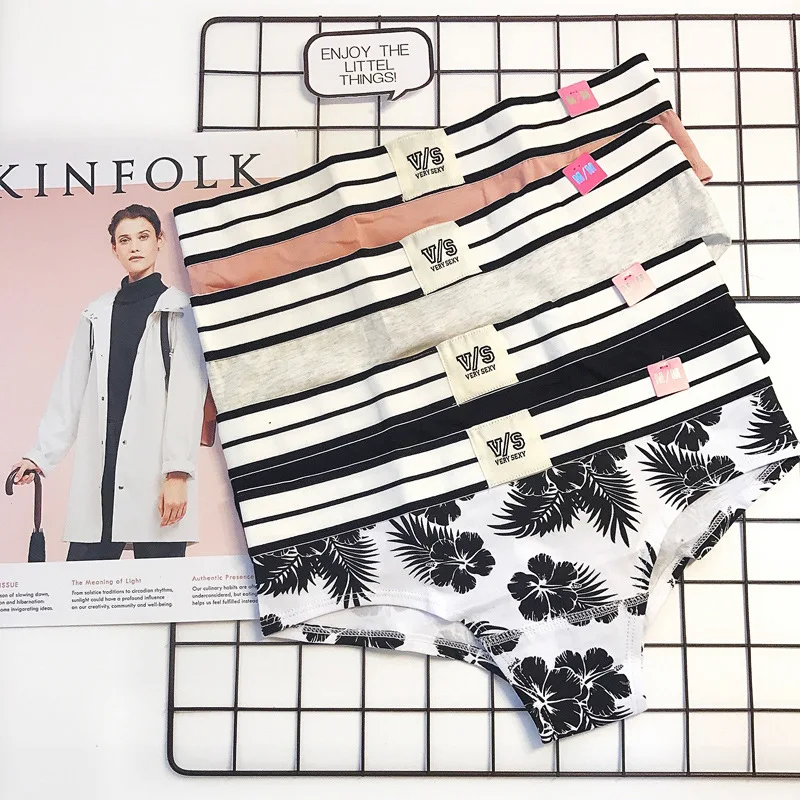 Pure Stripe Black Gray Letter Pure Cotton Sexy Low Waist Sexy Sports Lady's Triangular  0326Underwear 0326