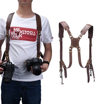 

Camera Adjustable Double Shoulder Leather Harness Camera Shoulder Strap Photography Accessories