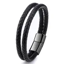 Стиль! последний популярный кожаный браслет из 2 кругов для мальчиков, мужской очаровательный винтажный черный браслет,! 12 цветов на выбор