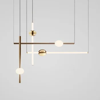 

Nordic Modern Metal Glass Pendant Light Creative Vertical Line Loft Simple Restaurant Home Lighting Hanging Lamp