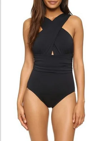 

2020 Europe and America Deep V Cross Cover Belly One Piece Swimsuit Black Red one piece swimsuit women swimsuit