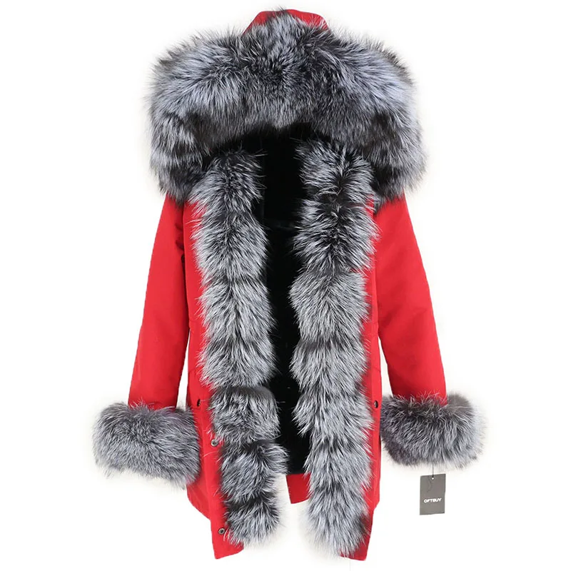 red black silver OFTBUY, водонепроницаемая длинная парка, зимняя куртка, для женщин, натуральный мех, пальто, натуральный Лисий мех, воротник, капюшон, толстая, теплая, уличная, съемная, Новинка - Цвет: red black silver