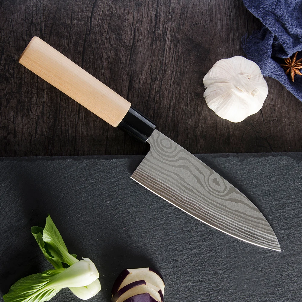 XYj, 4 шт., японский стиль, набор ножей из нержавеющей стали, Дамасские вены, лезвие с деревянной ручкой, шеф-повара сантоку, разделочный нож сашими, нож для суши