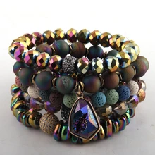 Модные ювелирные изделия Красивый Многоцветный Druzy браслет набор натуральный камень Лава CZ мяч браслеты