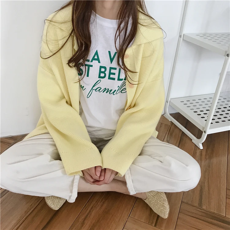 Ulzzang, студенческий стиль, шикарный некрупный Кардиган для девочек, вязаный свитер, женские свитера, Kawaii, Женская Корейская одежда Harajuku, женская одежда