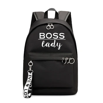 

Boss Lady Printed Bag Women School Backpack Bags Black Pink Fashion Leisure Travel Bagpack Student Backpacks for Girls Teenager