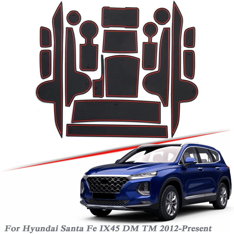 

19pcs Car Styling Gate slot pad For Hyundai Santa Fe IX45 DM TM 2012-2020 Silica Gel Door Groove Mat interior Non-slip dust Mat