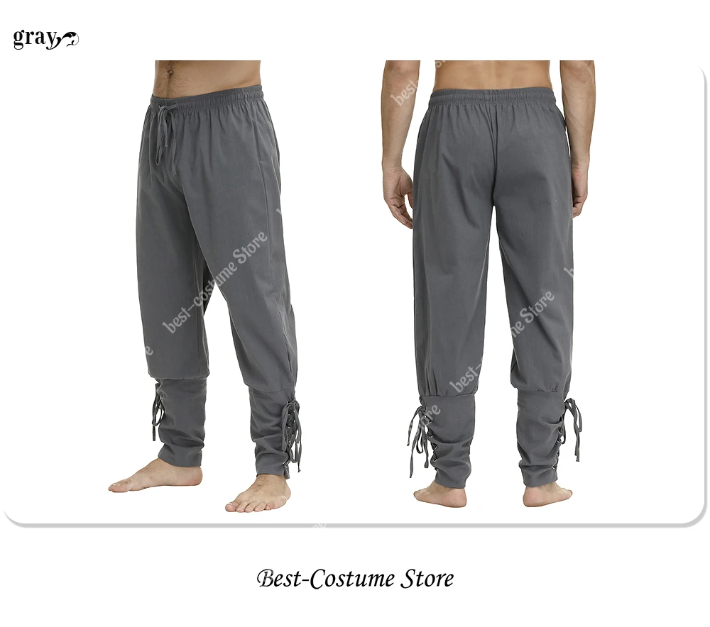 Medieval Pants for Men Pirate Viking Costume Pants Plus Size Trousers Pirate Cosplay Costume With Drawstrings