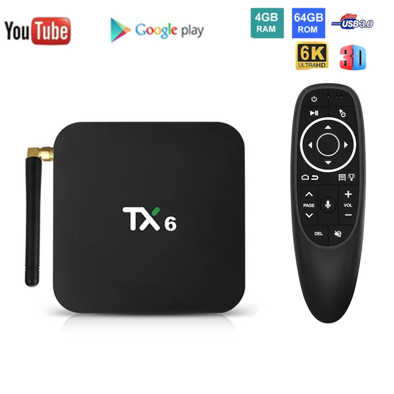 Caixa de tv smart tx6,allwinner h6 android 9.0, braço quad core Cortex-A53, usb3.0, 4g + 64g 2.4g/5g dupla wifi bt4.1 4k neftfl