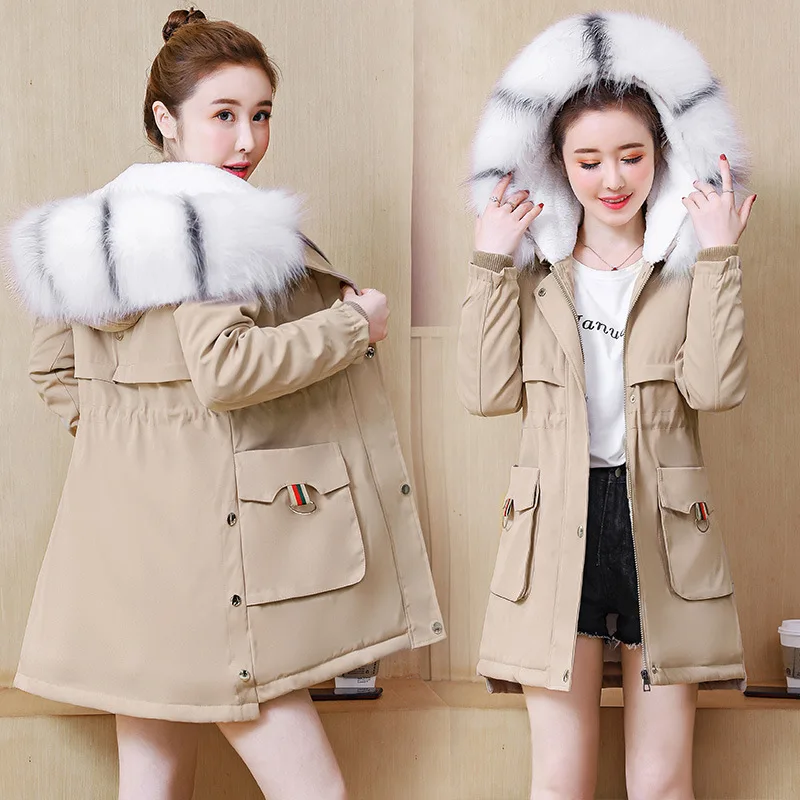 

Cotton-padded Jacket 2019 New Style Winter Korean-style Loose-Fit Brushed And Thick Mid-length Large Fur Collar Workwear Cotton