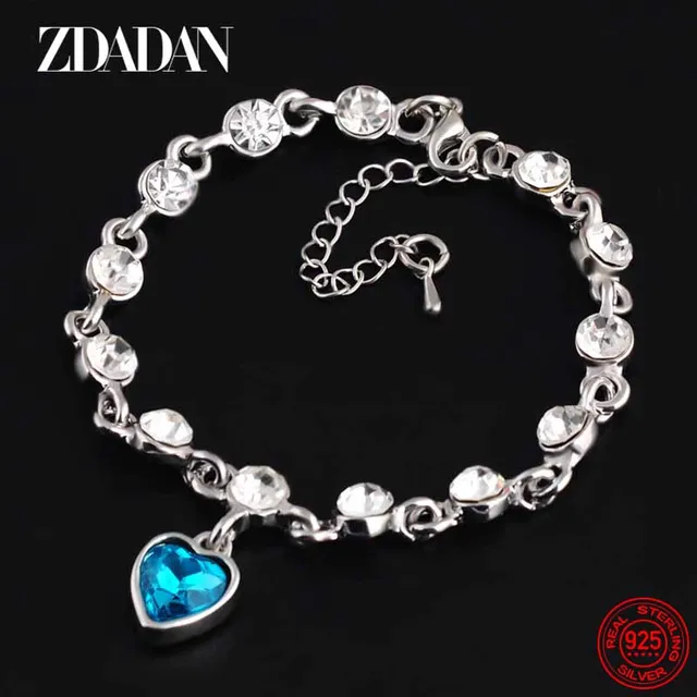 ZDADAN 925 Sterling Silver Charm Sapphire Heart Bracelet Chain For Women Fashion Engagement Party Jewelry Gift 2