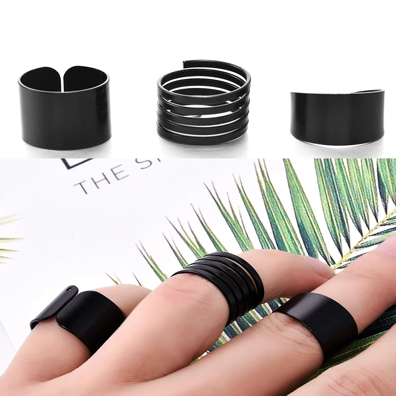 Anillos Punk de moda para mujer, 3 uds., Anel, negro, liso, por encima de los nudillos, banda de anillo Midi