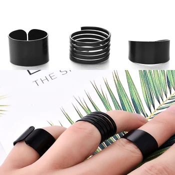 3 Pcs Punk Fashion Rings for Women Anel  Anillos Black Stack Plain Above Knuckle Ring Band Midi Finger Ring Set