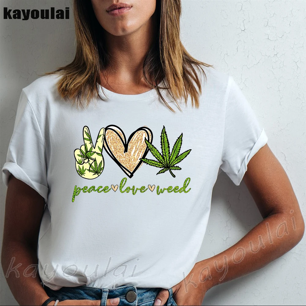 Модная женская футболка с надписью Peace Love рубашка изображением травки и Sanity |