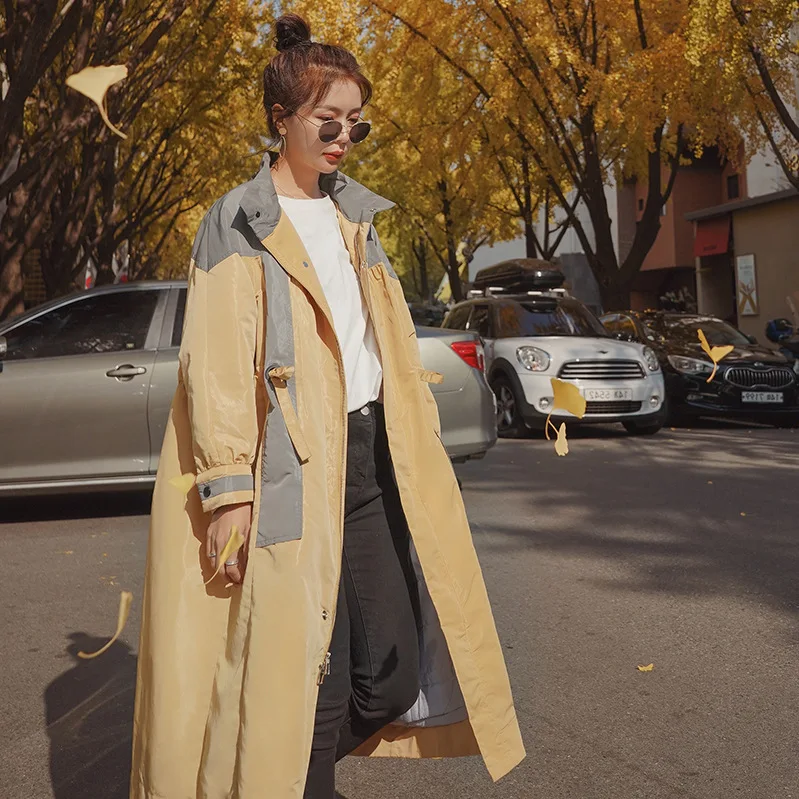 

Photo Shoot Trench Coat Women's Mid-length 2020 Spring And Autumn New Style Korean-style Loose-Fit Waist Hugging Contrast Color