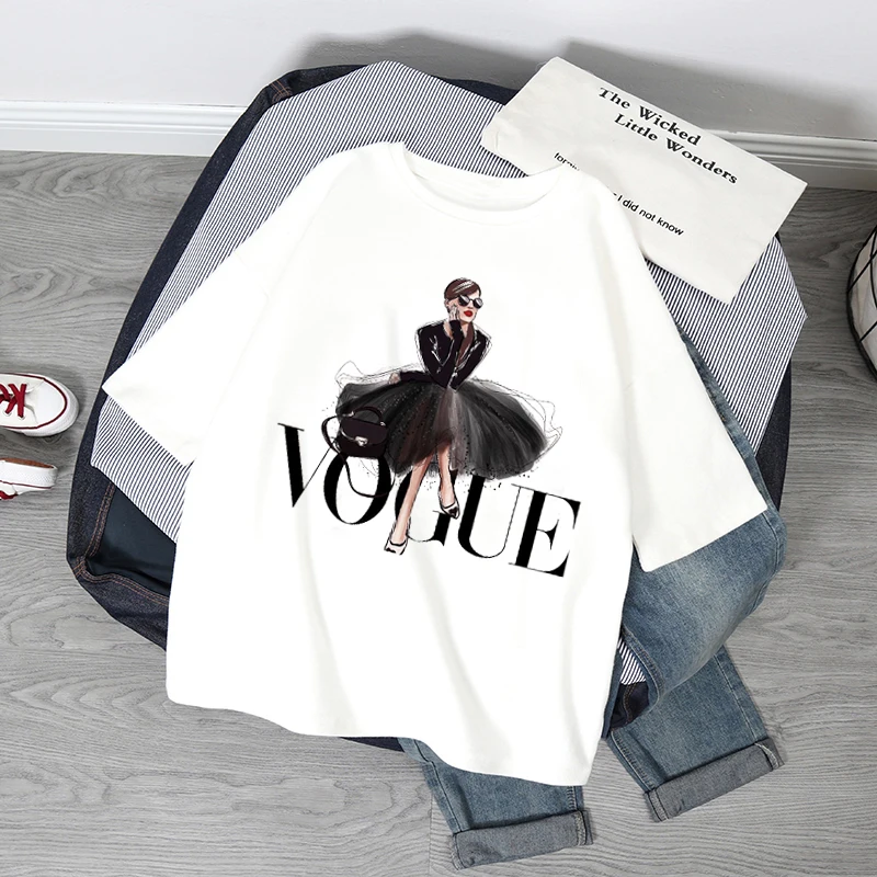 Camiseta de Princesa a la moda para mujer, playera Vogue estampada, camiseta oversize, camiseta informal de manga corta, camiseta Harajuku para mujer