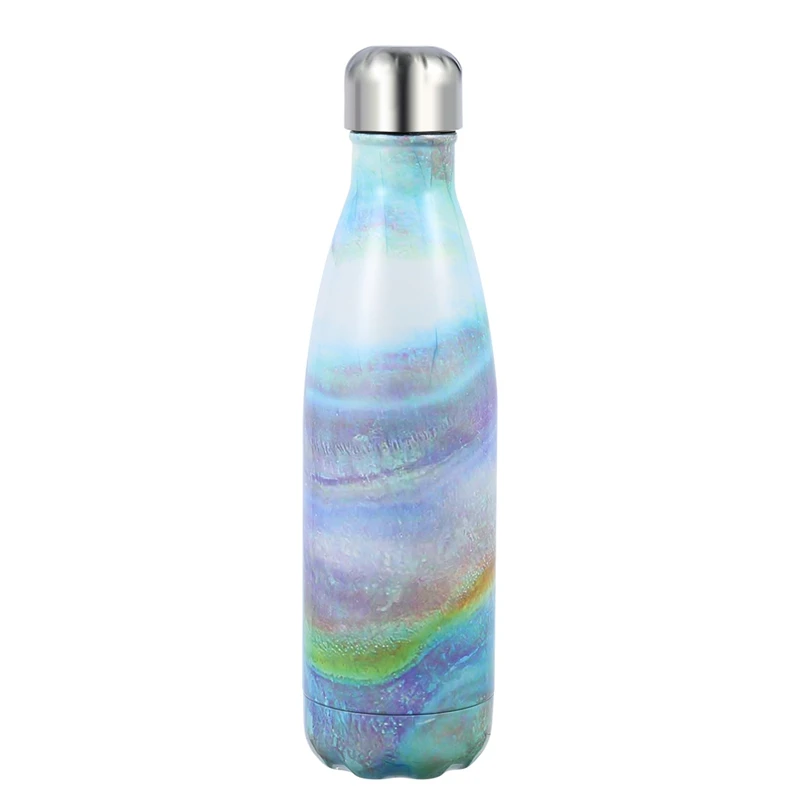 500ml Stainless Steel Thermos Creative Vacuum Flasks Glaze Wooden Painting Portable Sport Cola Shape Water Bottle for Outdoor
