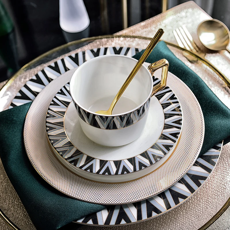 Teal black and white Bone Luxury Creative Tableware Set 3 Teal black and white Bone Luxury Creative Tableware Set 3