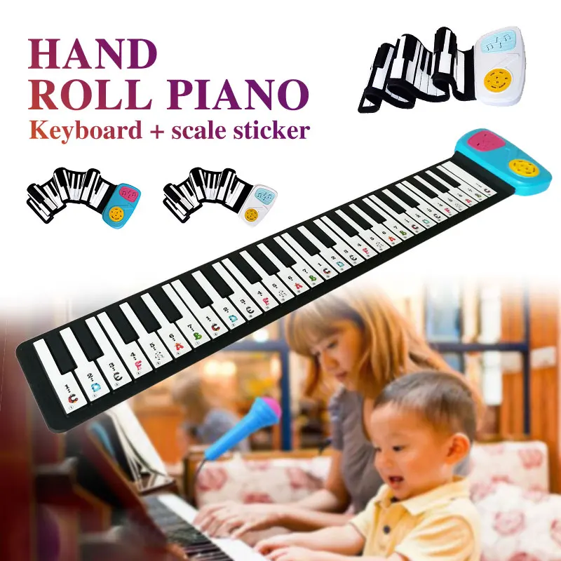 Electronic Organ Roll Up Piano 49 Key Teaching Beginner Sound Spectrum Sticker Electronic Keyboard Piano Music Gift