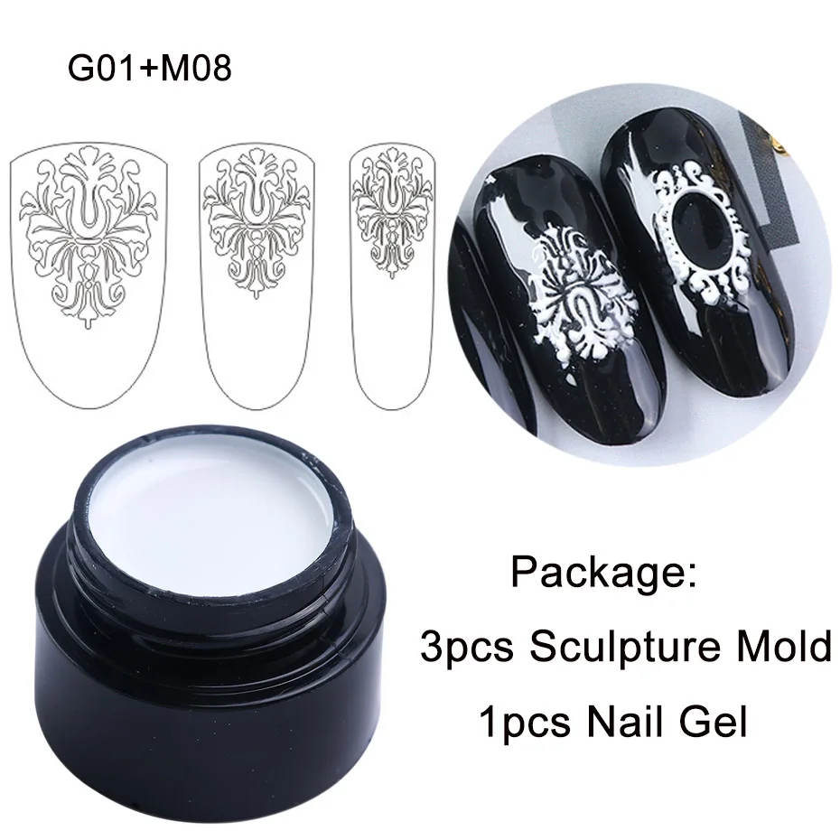 6 мл моделирующий Гель-лак для ногтей УФ-светодиодный Гель-лак для ногтей, силиконовая форма для резьбы, набор акриловых зажимов для дизайна ногтей, маникюрный JI1021-1 - Цвет: G01 And M08