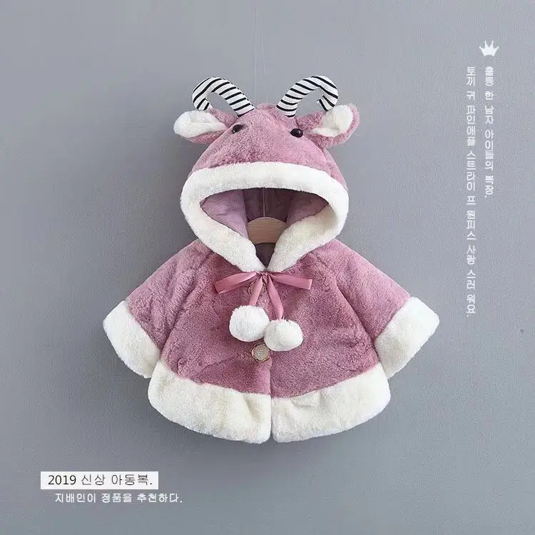 Лаванда Infant Girls Fur Coats Autumn Winter Thick Jackets Girls Warm Outerwear Coat Newborn Clothes Baby Cute Antelope Cosplaysuit - Цвет: Лаванда