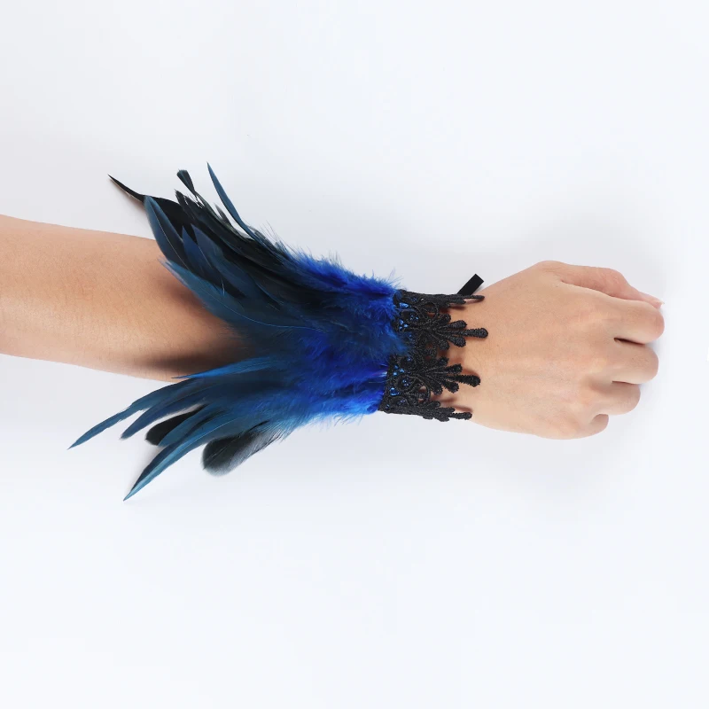 mens winter cycling gloves Punk Gothic Gloves Feather Wrist Cuff Carnival Stage Show Showgirl Natural Dyed Rooster Feather Arm Warmer Party Cosplay Costume best mens ski gloves