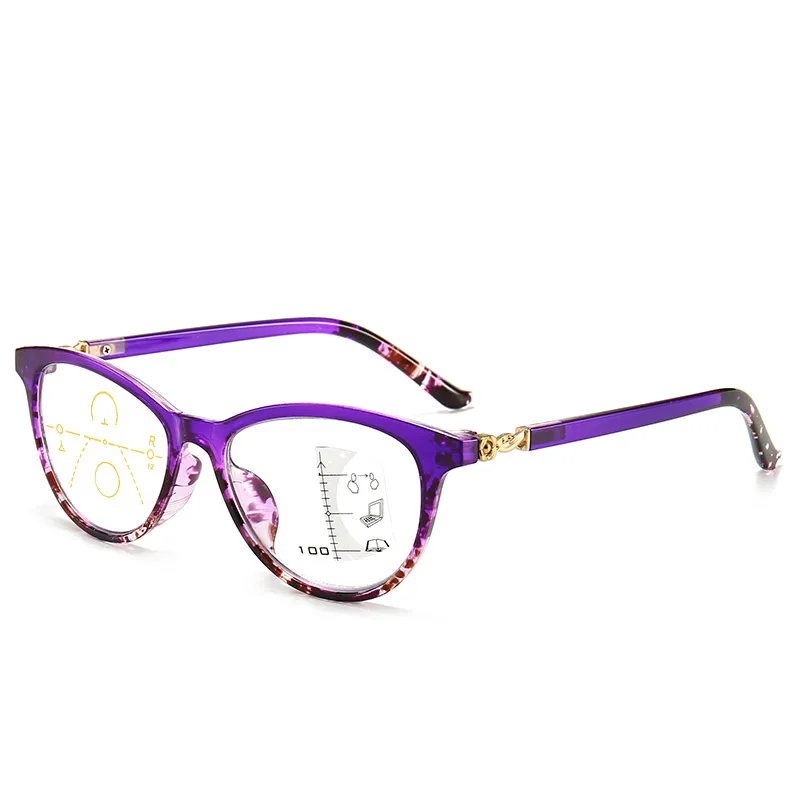 Прогрессивные Мультифокальные очки для чтения, унисекс, пластиковые оправы для очков, фиолетовые очки по рецепту, поликарбонатные T207-1