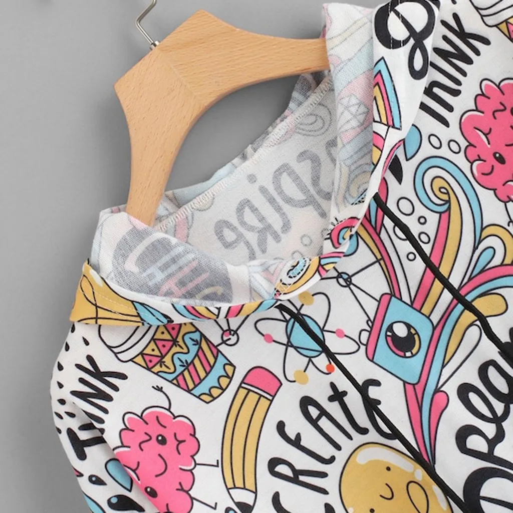 Womail свитшоты женские louse модные с длинным рукавом граффити печати полный вязать Осень шнурок Толстовка Sudadera S-XXL