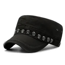 Унисекс панк Рок Череп Скелет Шипованная плоская кепка армейские военные заклепки винтажные однотонные Newsboy остроконечная бейсбольная кепка