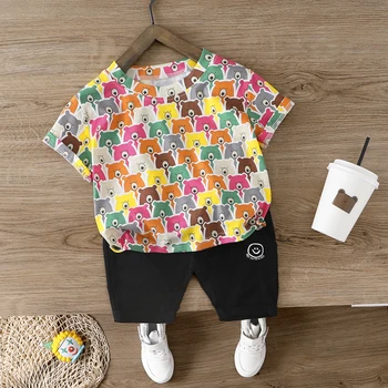 

Baby Clothes Outfit Boys Summer Cartoon Animal Print T Shirt Set and Short Set for Boy Clothing Costume 1 2 3 4 Years