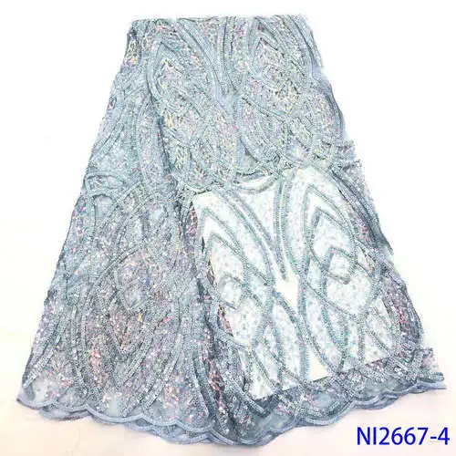 Лидер продаж, африканская кружевная ткань с блестками, высокое качество, нигерийская сетка, кружевная ткань, ткань для невесты, материалы NI2667 - Цвет: NI2667-4