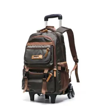 6 wheel brown Рюкзак-тележка для школы, сумки для мальчиков, рюкзаки на колесиках для школы, сумка на колесиках, школьная сумка на колесиках, дорожная сумка для багажа - Цвет: 6 wheel brown