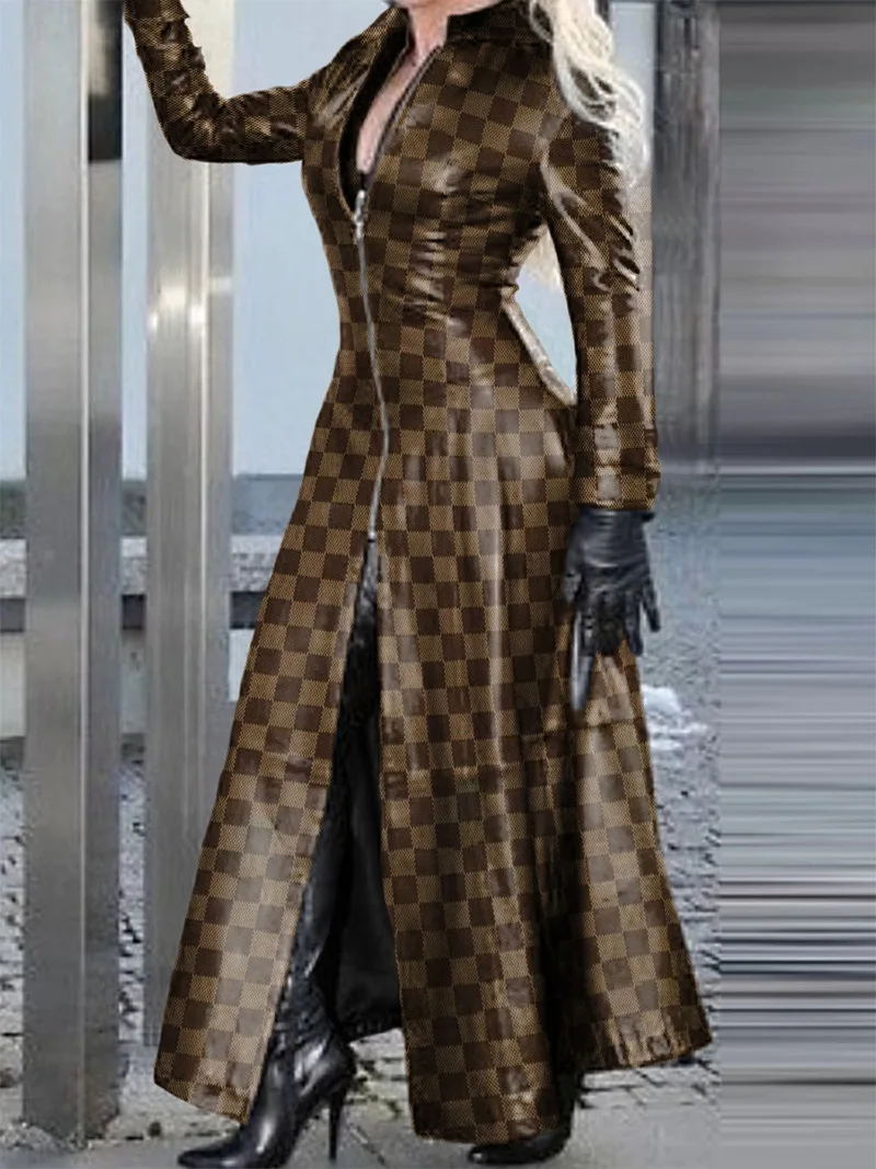 Vintage Pu Jacket 2021 Winter X-Long Women's Faux Leather Coat Women Fashion Snake Leopard Print Zipper Retro Coat Female