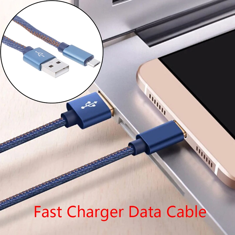 2m Micro USB/Type-c/for iphone Cable Fast Charger Data Cable Denim Braided