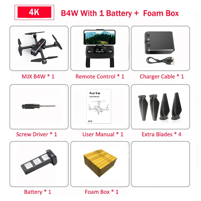 MJX Bugs 4W B4W 5G gps бесщеточный складной Дрон с 4K FHD wifi FPV камерой с защитой от тряски 1,6 км 25 минут оптический поток RC Квадрокоптер - Цвет: Black 1B Foam box