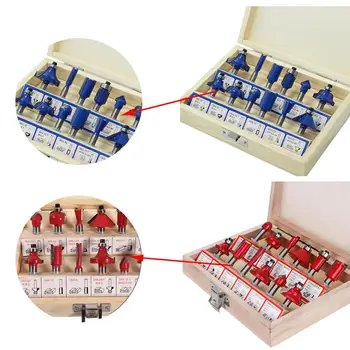 

Woodworking Milling Cutter 12pcs/set 1/4" 1/2" Shank Carbide Router Bit Set Wood Milling Saw Cutter Tungsten Carbide Route