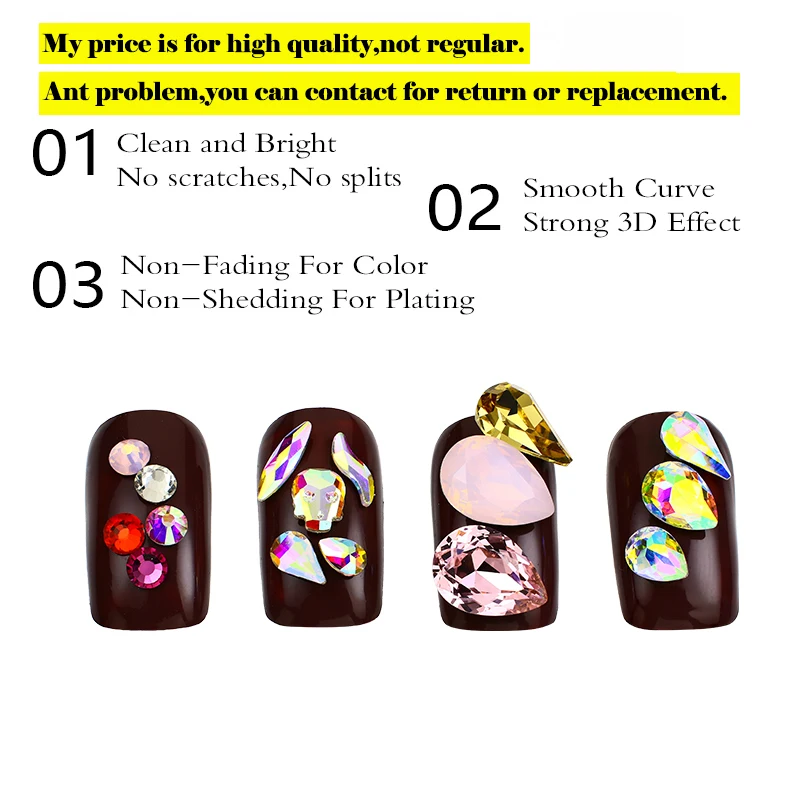 Crystal Glitter Rhinestone 3D Nail Art Decoration Glass nails art Rhinestones Mixed Colors pointback Manicure tools Accessories