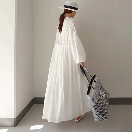 

Loose And Plus-sized Dress Women's Korean-style Lantern Sleeve Flounced GIRL'S Dress V-neck Shirt Dress Casual Students Long Ski