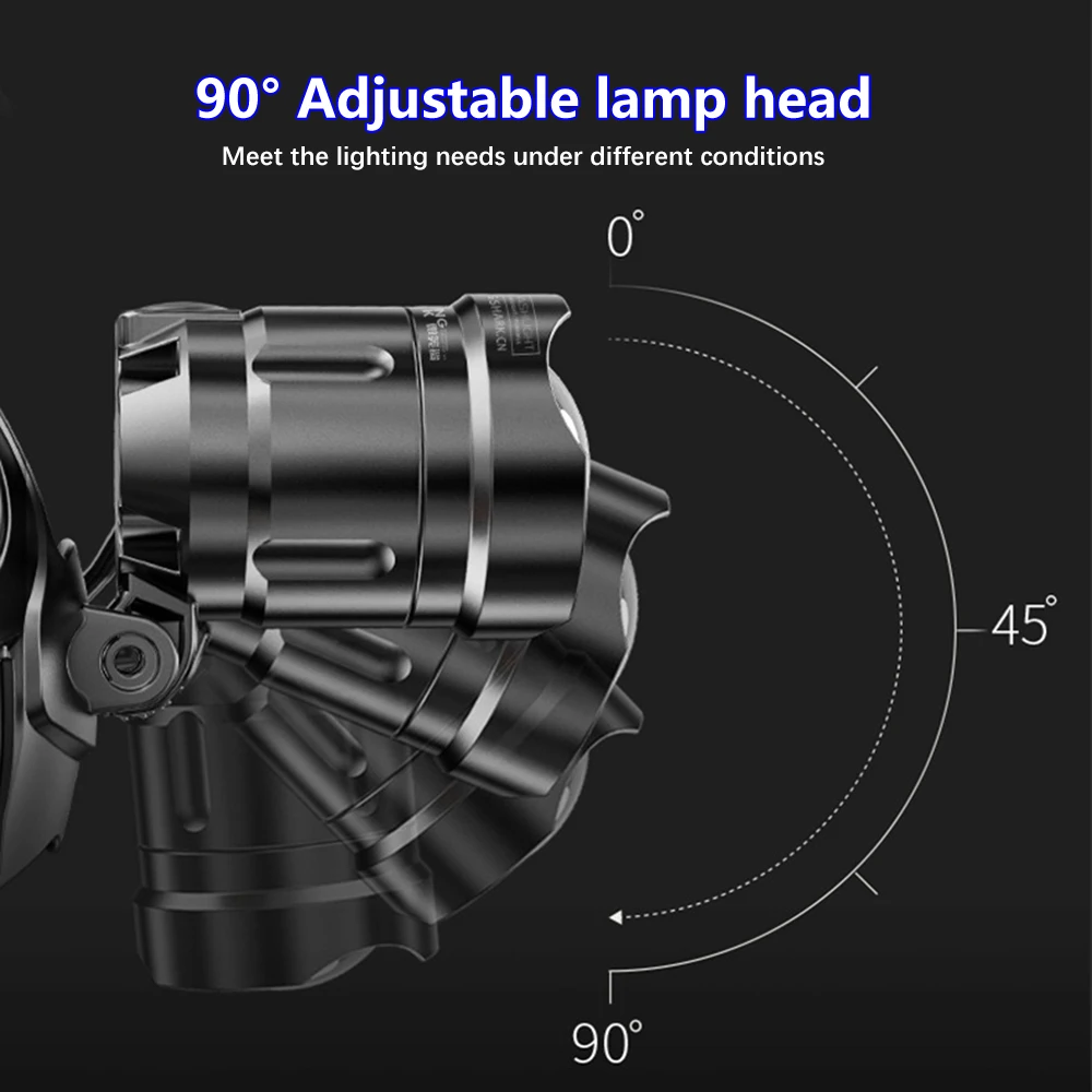 Powerful XHP90 LED Headlamp 3 Modes Waterproof Zoom Headlight USB Rechargeable 18650 Lantern Suitable for Hunting, Fishing.etc Head Flashlight