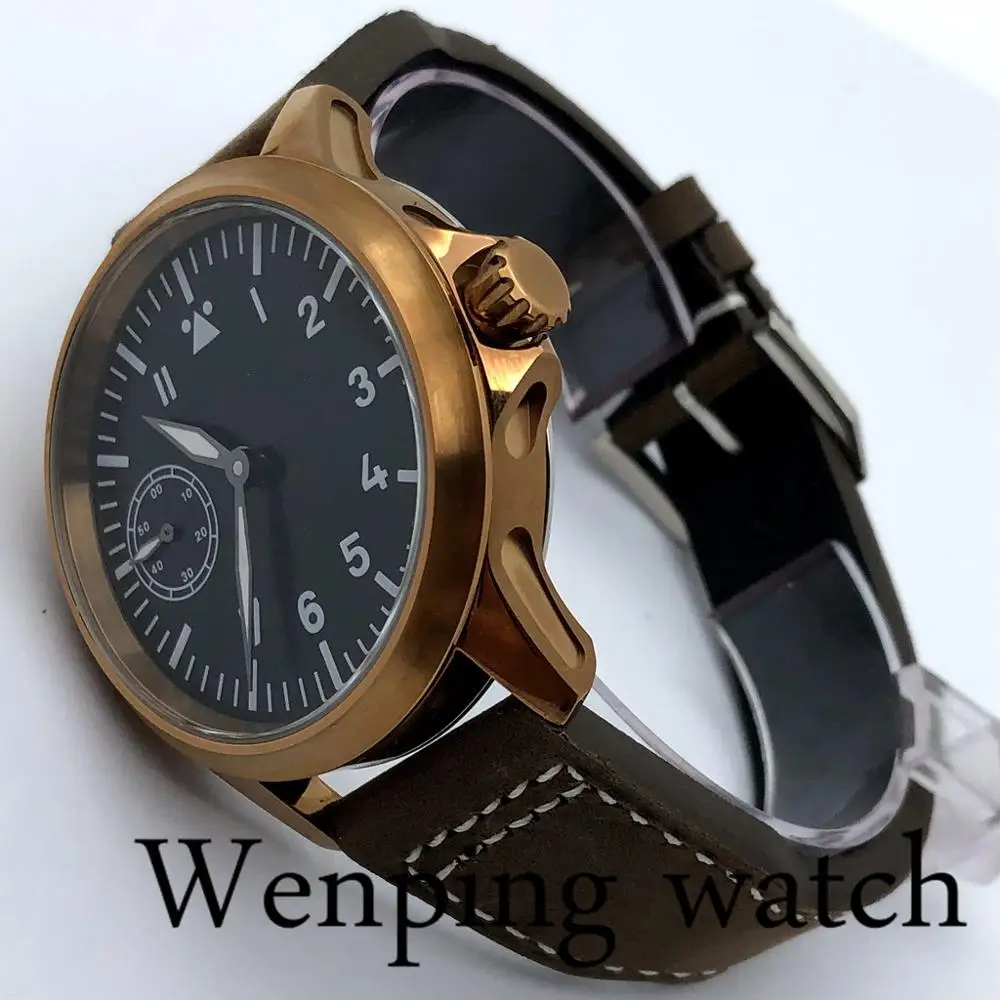 Мужские стерильные часы 45 мм медный цвет чехол черный циферблат светящиеся 17