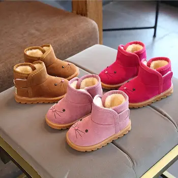 

2019 winter new children's cartoon boots girls snow boots boys cotton shoes plus velvet baby shoes boots Pink brown red
