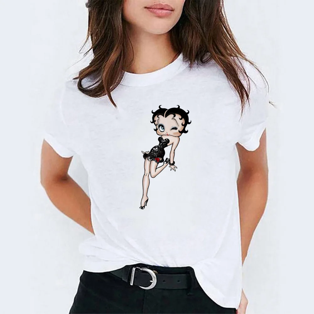 Футболка с рисунком Betty Boop, модная Корейская одежда для пар, хлопковый топ с короткими рукавами и принтом ангела, женская футболка 90s