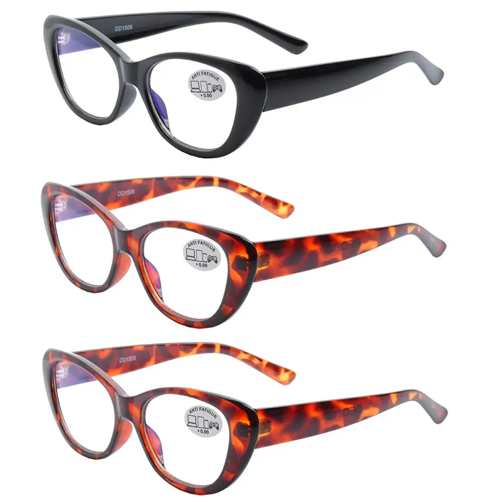 black1 tortoise2 3 шт., кошачий глаз, анти-синий светильник, очки, модные кошачий глаз, компьютерные очки для чтения, женские плоские зеркальные очки DD1506 - Цвет оправы: black1 tortoise2
