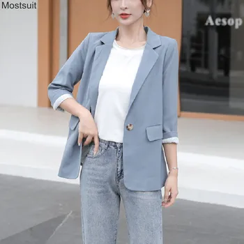 

New Elegant Blazer For Women Summer Spring Long Sleeve Notched Office Lady Jacket Suit Coat 2020 Casual Ladies Blazers Korean