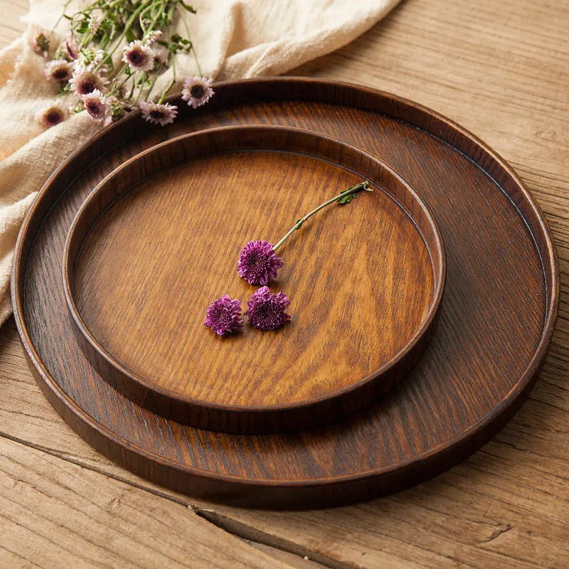 Круглый сервировочный поднос из натурального дерева, деревянная тарелка для чайной еды, посуда для воды, тарелка для напитков, еда из бамбука, прямоугольная