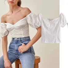 

Elmsk Blouse Women Ins Fashion Blogger Vintage Slash Neck Floral Embroidery Short Blusas Mujer De Moda 2021 Shirt Women Tops