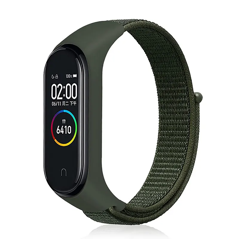 Dark Green OLLIVAN, Радужный нейлоновый браслет на петле для Xiaomi mi, браслет на 4 ремешка, браслет mi Band 4 3, смарт-браслет Pulseira mi band 4, аксессуары - Цвет: Dark Green