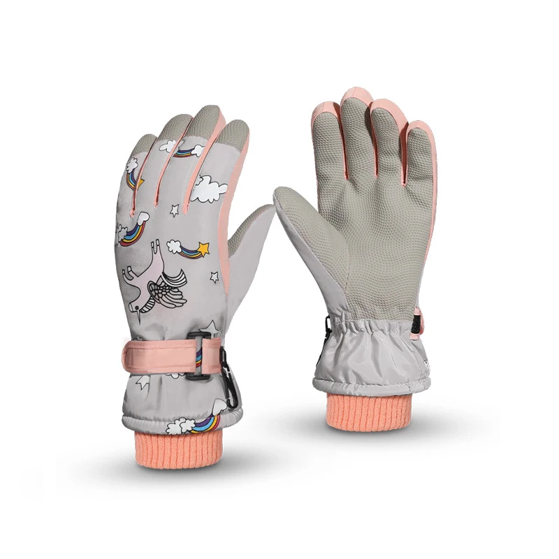 Kid Gloves Boy Girl Winter Warm Skiing Accessory Cartoon Unicorn Waterproof Outdoors Fleece Lining