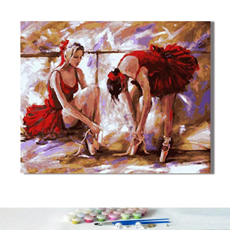 DIY Рисование по номерам с наборами красная одежда Танцующая девочка декоративная вешается на стену - Цвет: 6765
